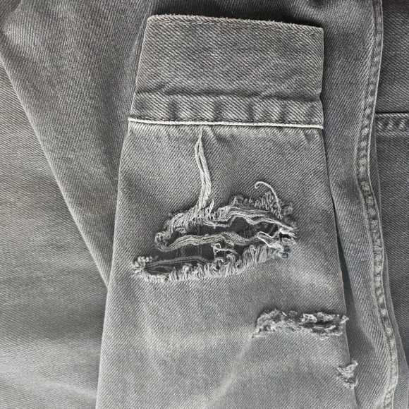 Free People Distressed Denim Jacket Black S (Fits Like M) Thrashed Grunge Skater - Picture 7 of 15